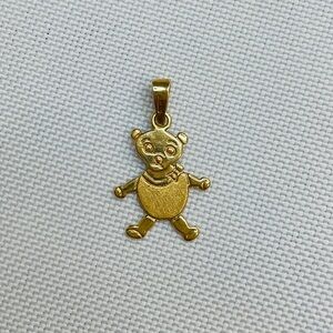 18K Solid Yellow Gold Movable Teddy Bear Charm Pendant